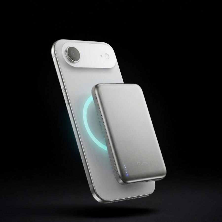 Baterie externa BMX SolidSafe Air Titanium, 5.000 mAh QI2, Tehnologie Solid-State