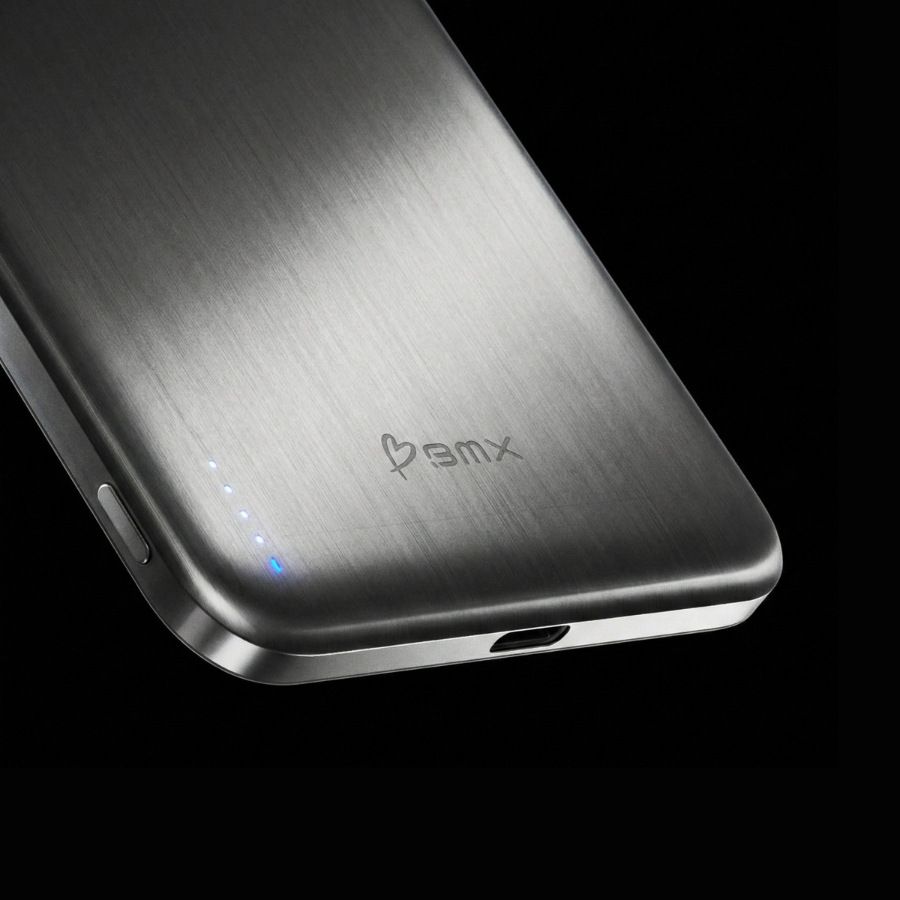 Baterie externa BMX SolidSafe Air Titanium, 5.000 mAh QI2, Tehnologie Solid-State